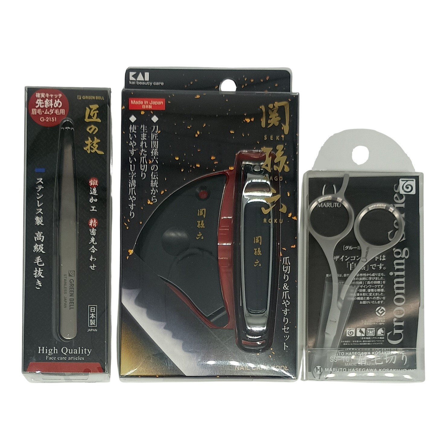 Kit de Cuidado Personal para Hombre – Tijeras MARUTO, Cortaúñas KAI y Pinzas | Hecho en Japón