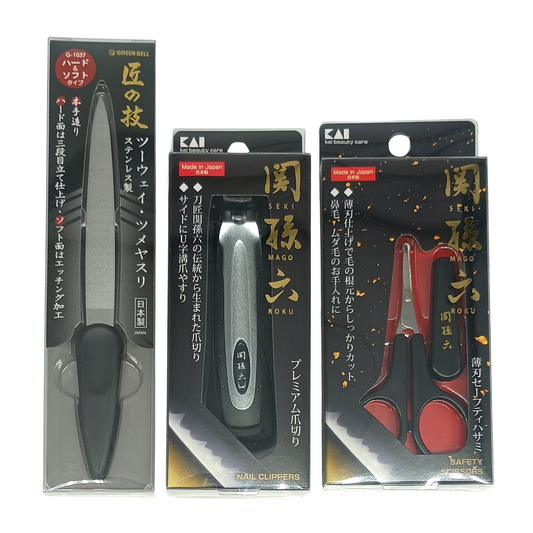 Japanese Precision Grooming Set – Nail Clipper, Nose Hair Scissors & Stainless Steel Nail File Made in Japan