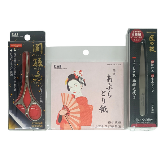 Japanese Precision Grooming Kit – Tweezers, Eyebrow Scissors & Oil Blotting Paper